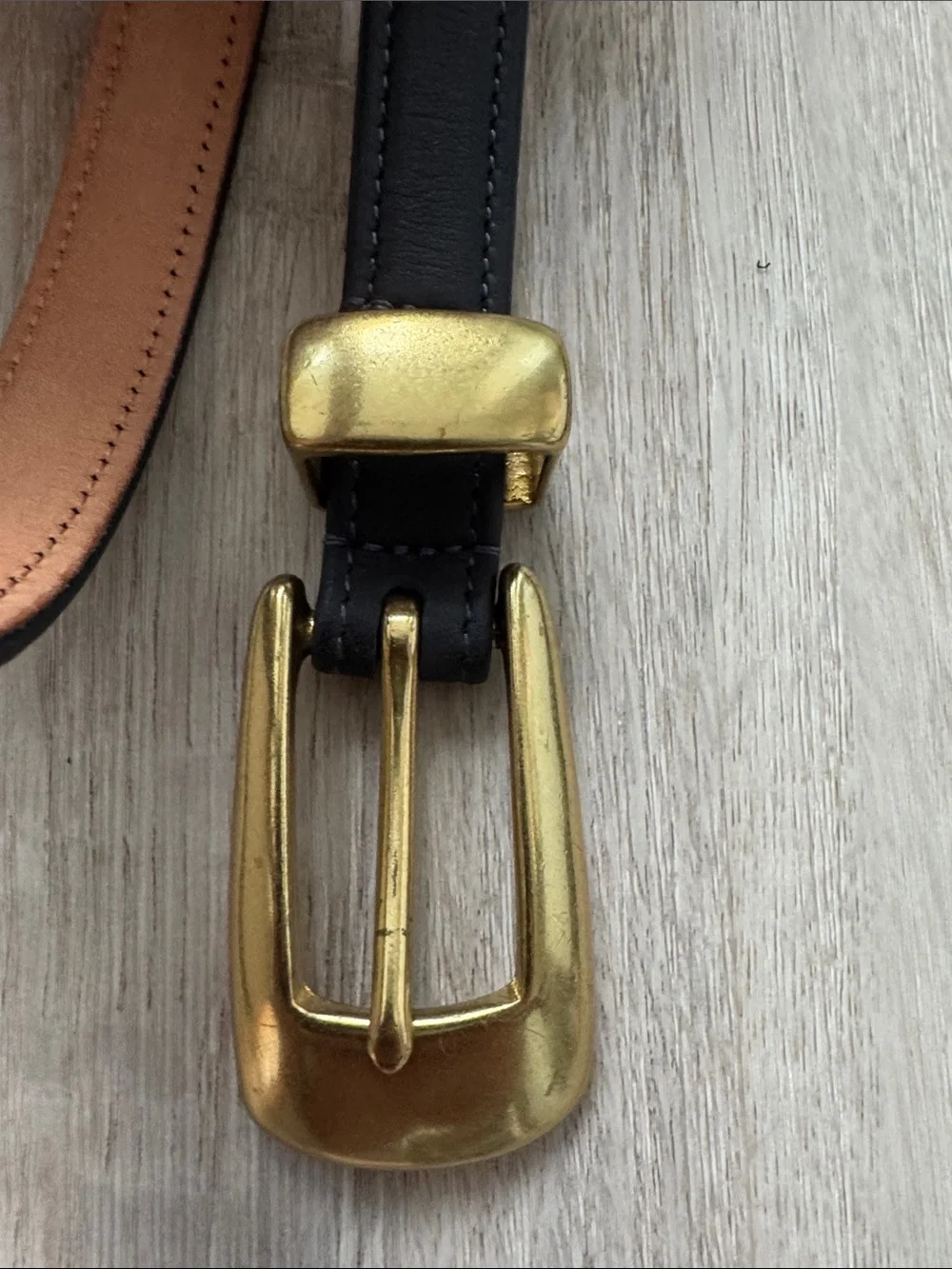 Coach navy Leather Belt with Gold Buckle